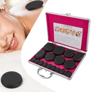 Hot Stones Massage Kit – 16 Essential Stones with Portable Heater Box