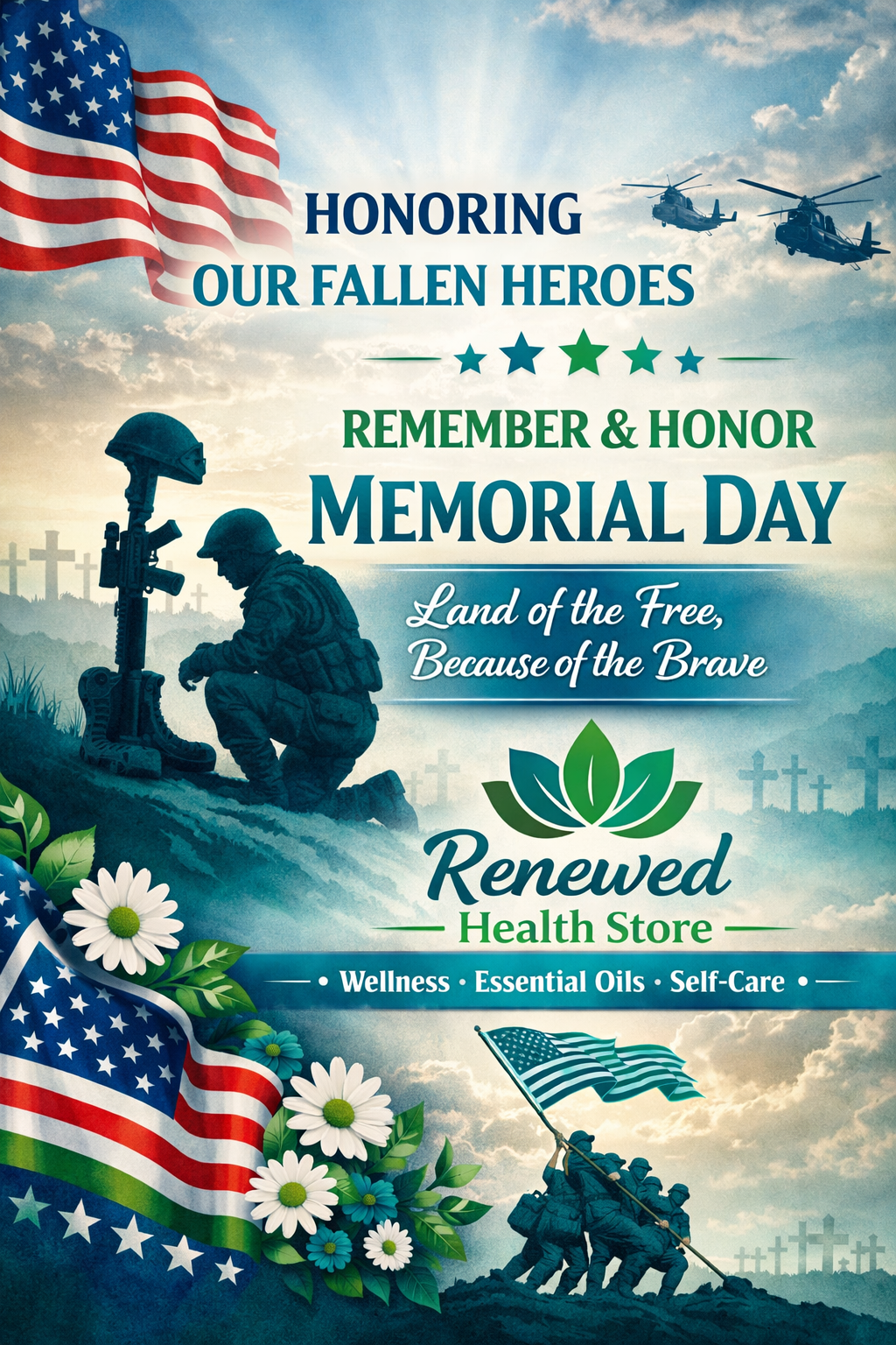 Memorial Day tribute honoring fallen heroes by Renewed Health Store.